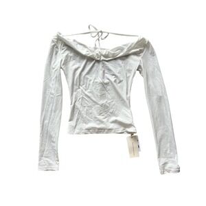 Commense White Long Sleeve Off Shoulder Top Tie Back Sexy Size S